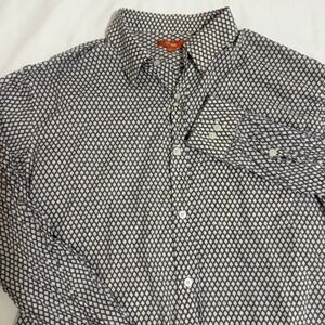 Ratan Jaipur Mens Large Gray White Spade Print Cotton Button Down Shirt India